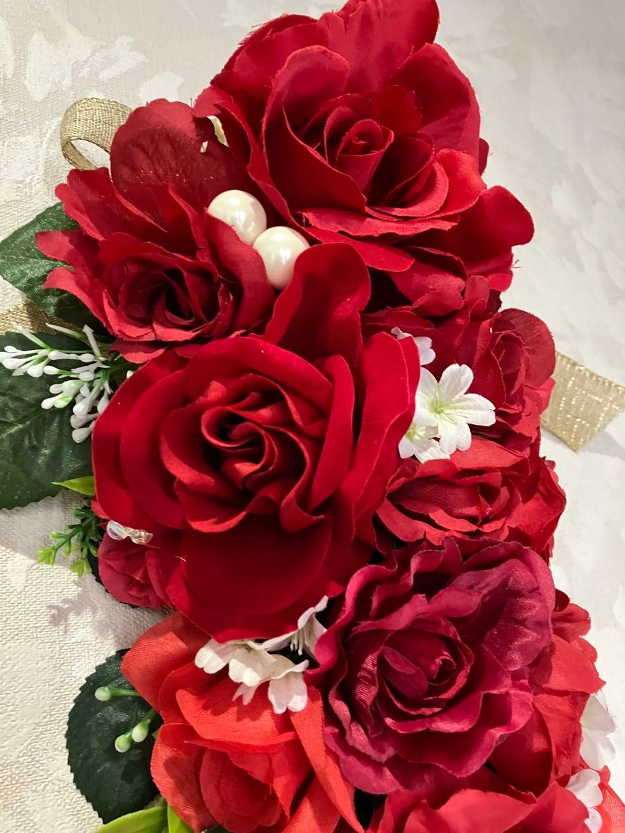 真っ赤な薔薇いっぱい♪Rose Flowers♪ブーケ風スワッグ【壁掛】