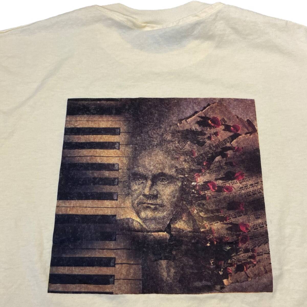 90s USA製 IBM Client Server Tシャツ L イエロー ベートーヴェン Beethoven ベートーベン ピアノ 企業 偉人 Hanes ヴィンテージ_画像7