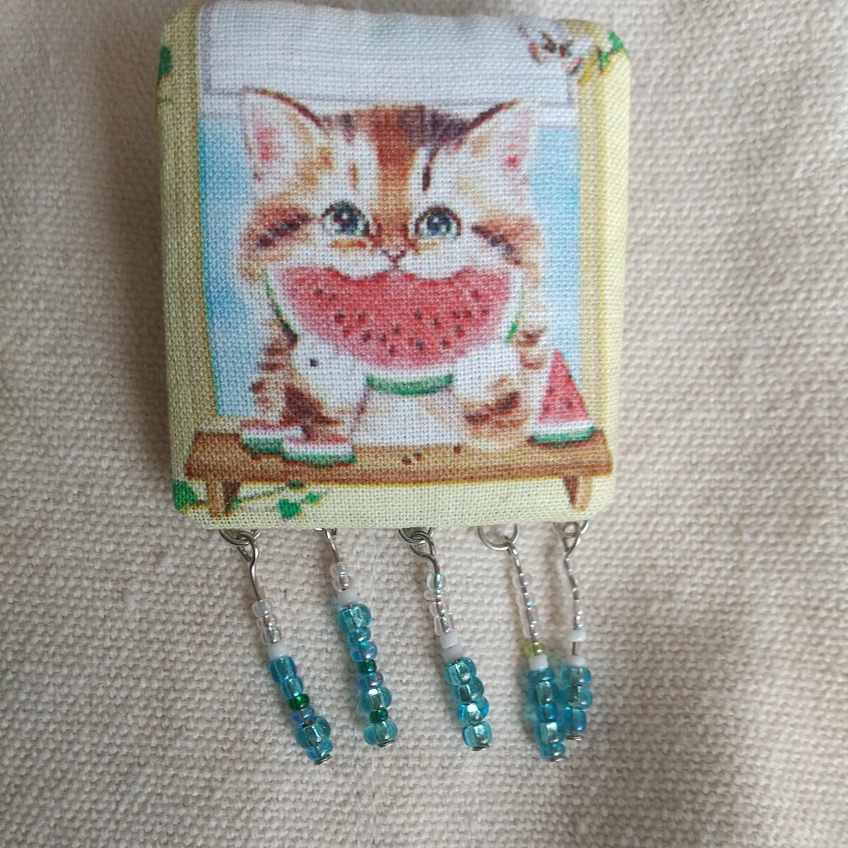  hand made,nyan.. brooch 1, cat . watermelon .... sea, beads 