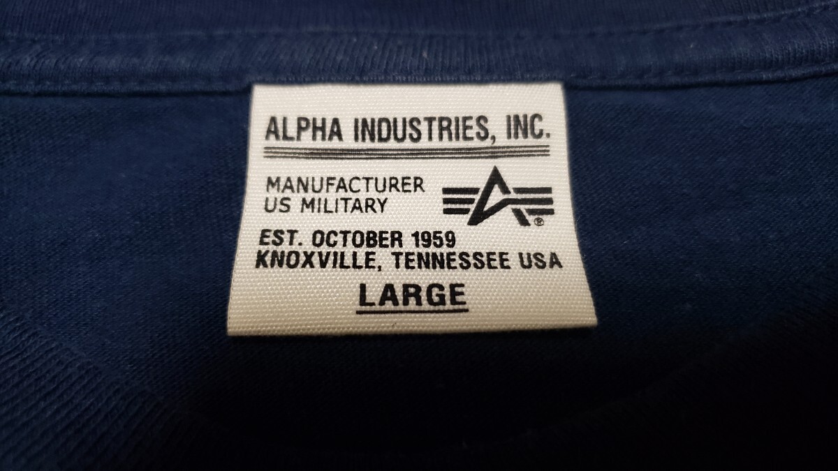 【 ALPHA INDUSTRIES / アルファインダストリーズ・ロゴTシャツ・ネイビー・LARGE・USED】_画像2