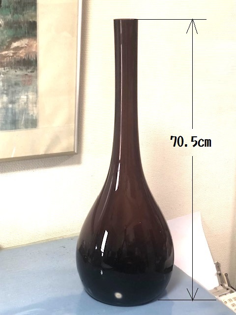 ◎ガラス工芸 高さ70.5cm特大ガラス花瓶 深い紫色 フラワーベース 一輪◎go65の画像1