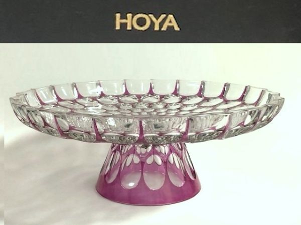 ◎HOYA 保谷 紫色被クリスタル 28.5cm足付菓子皿◎z56_画像1