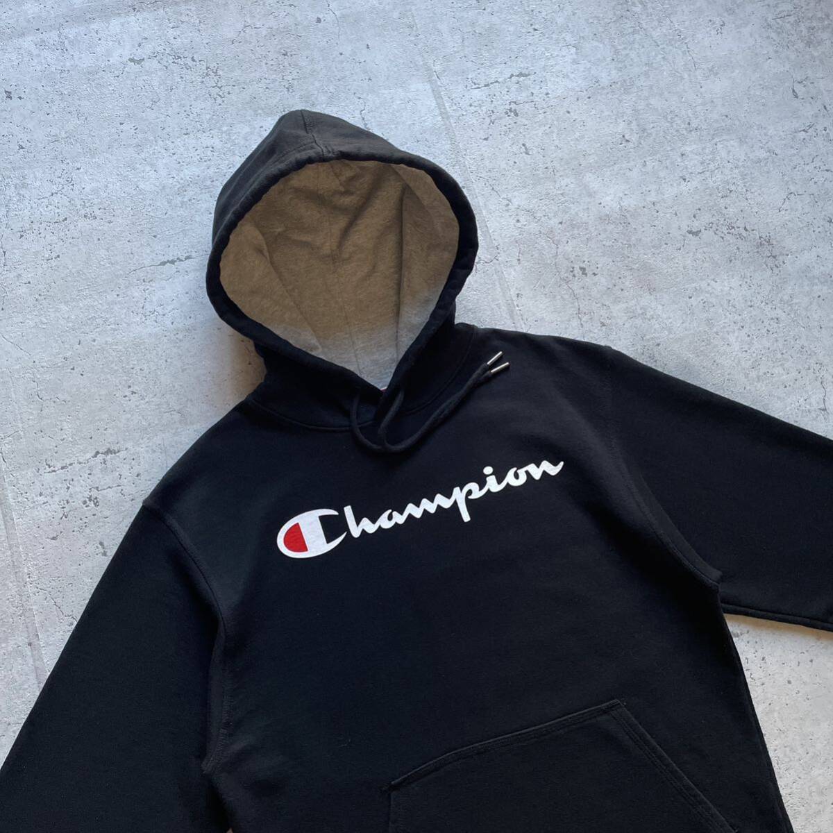 champion チャンピオン プリント ワンポイントロゴ プルオーバー パーカー ブラック S_画像1