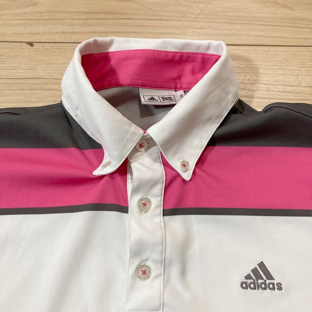 adidas GOLF アディダスゴルフ ゴルフウェア 長袖シャツ ボタンダウンシャツ ポロシャツ Lサイズ ダークグレー ピンク 白_画像3