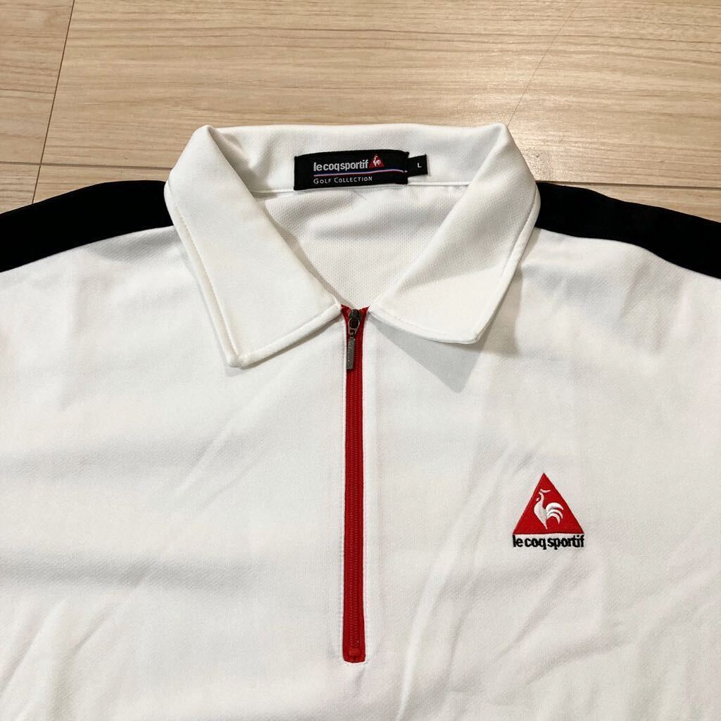 le coq sportif Golf Collection ルコックゴルフ ゴルフウェア ハーフジップシャツ 半袖シャツ Lサイズ 白_画像2