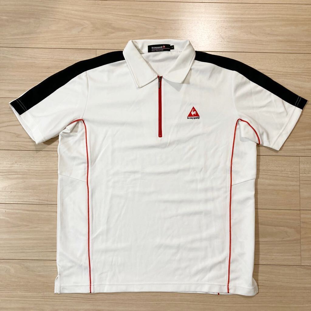 le coq sportif Golf Collection ルコックゴルフ ゴルフウェア ハーフジップシャツ 半袖シャツ Lサイズ 白_画像1