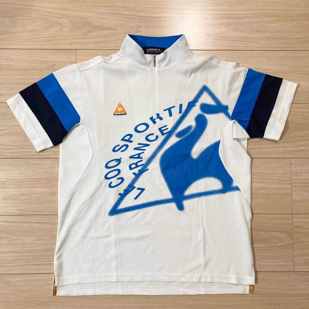 le coq sportif GOLF Collection ルコックゴルフ ゴルフウェア ハーフジップシャツ 半袖シャツ Mサイズ 白 デカロゴ_画像1