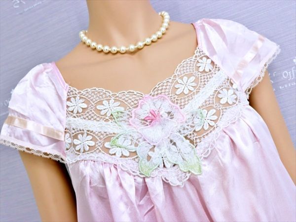 TJ1-29A*// as good as new! lustre feeling equipped! floral print embroidery. race . bust . brilliant .!L size! Night wear * most low price . postage .. packet if 210 jpy 