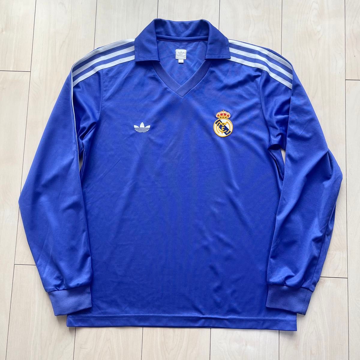 90s adidas アディダス レアルマドリード サッカーシャツ 襟付き 長袖 3ライン 万国旗タグ