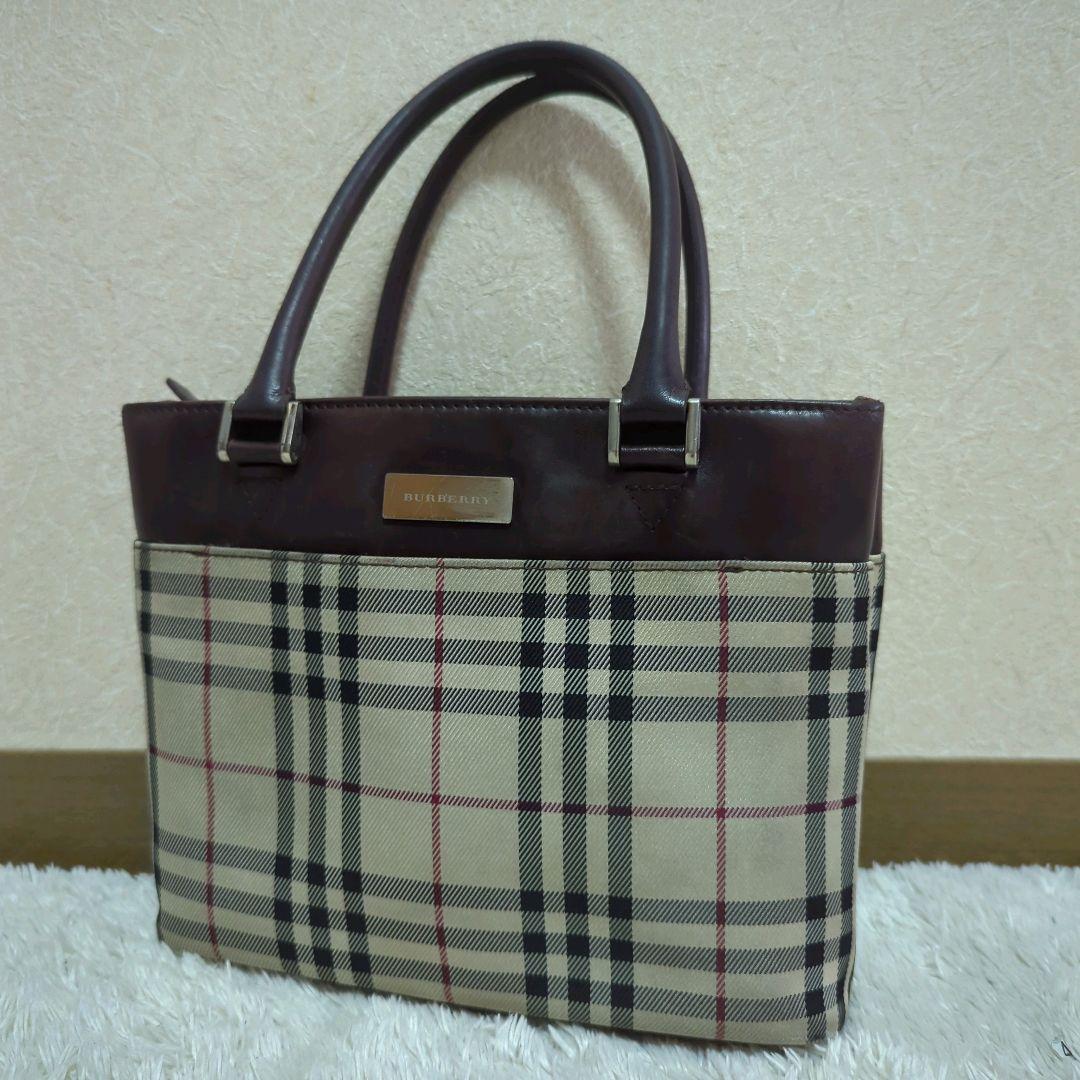 1 иен ~ BURBERRY Burberry ручная сумочка большая сумка noba проверка Brown 