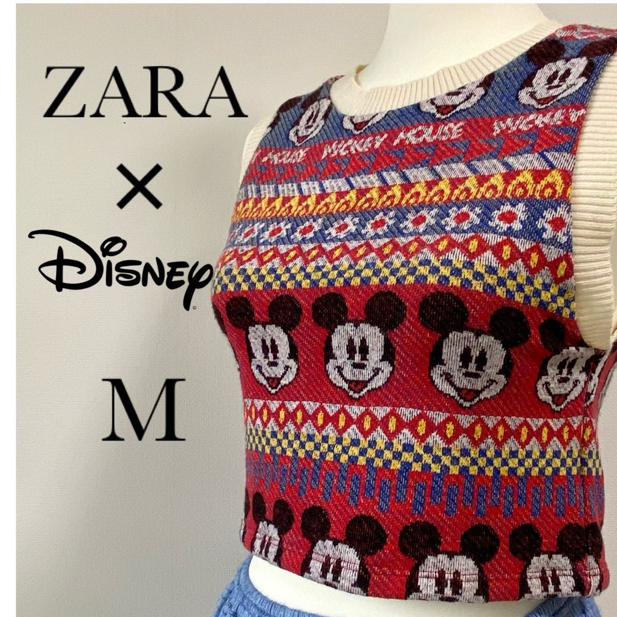 美品】ZARA ザラ ノースリーブ ディズニー ベスト ミッキー 美品】ZARA ザラ ノースリーブ ディズニー ベスト ミッキー