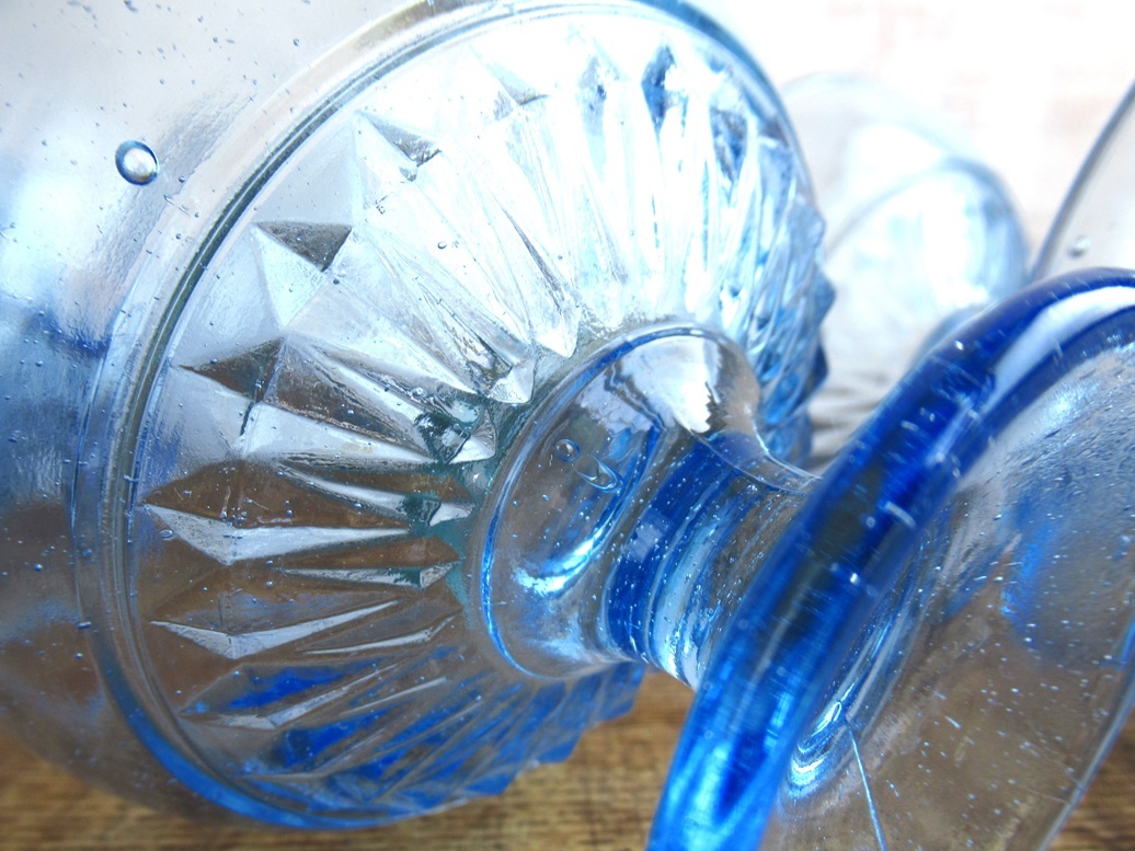 A699　氷コップ　青色ガラス　型ガラス　六客　昭和レトロ　大正ロマン_画像10