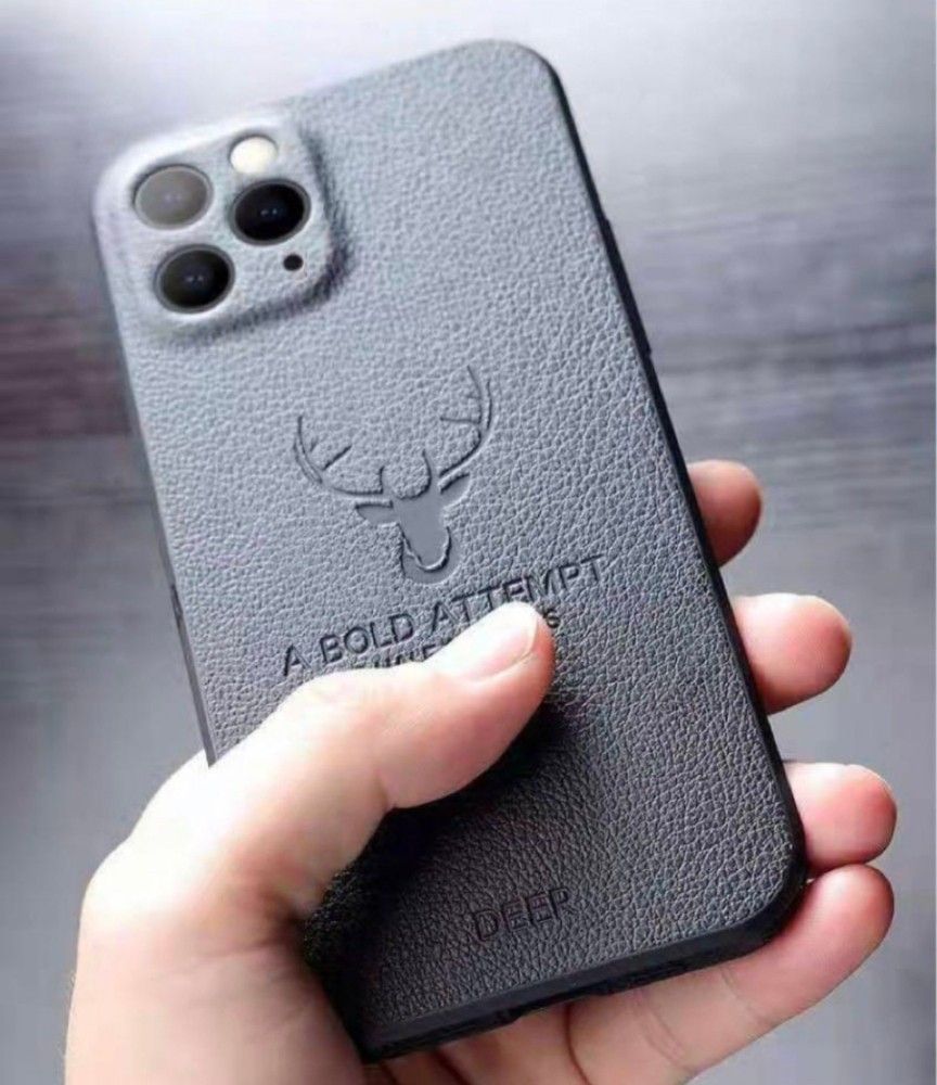 iPhoneケース 黒 iPhone13pro レザー 鹿 革  耐衝撃 韓国