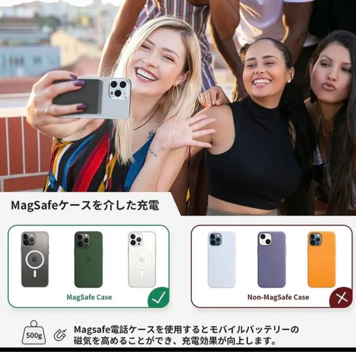 モバイルバッテリー 小型 MagSafe対応 15Wワイヤレス充電 2台同時