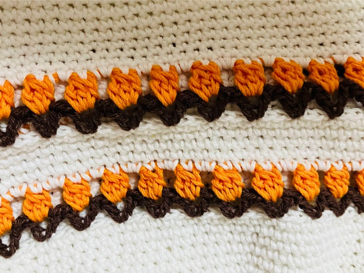 ハンドメイド　チューリップ柄　編み物　円形　ハンドバッグ　オレンジ　韓国　北欧