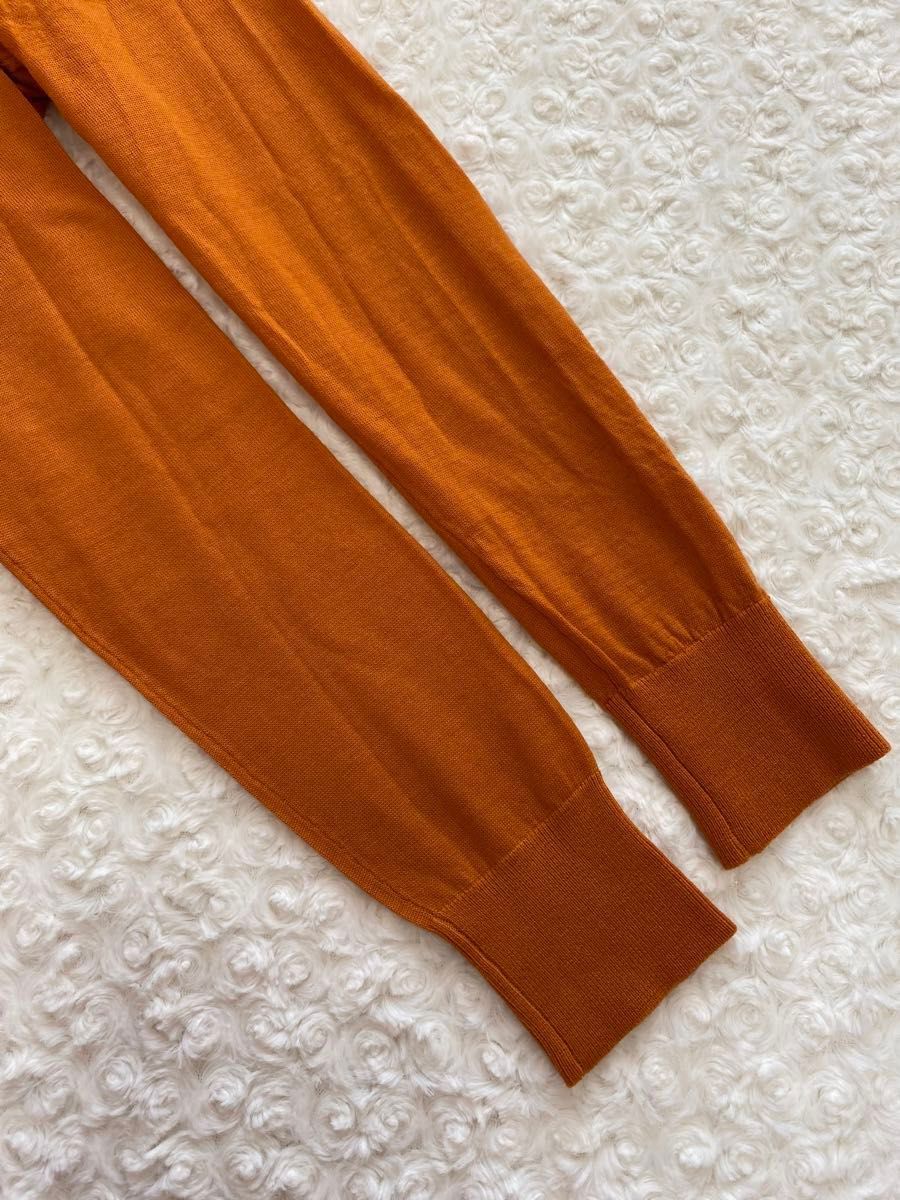 【美品】SallyScott サリースコット 毛100% カーディガン Ｍサイズ オレンジ クローバー 長袖
