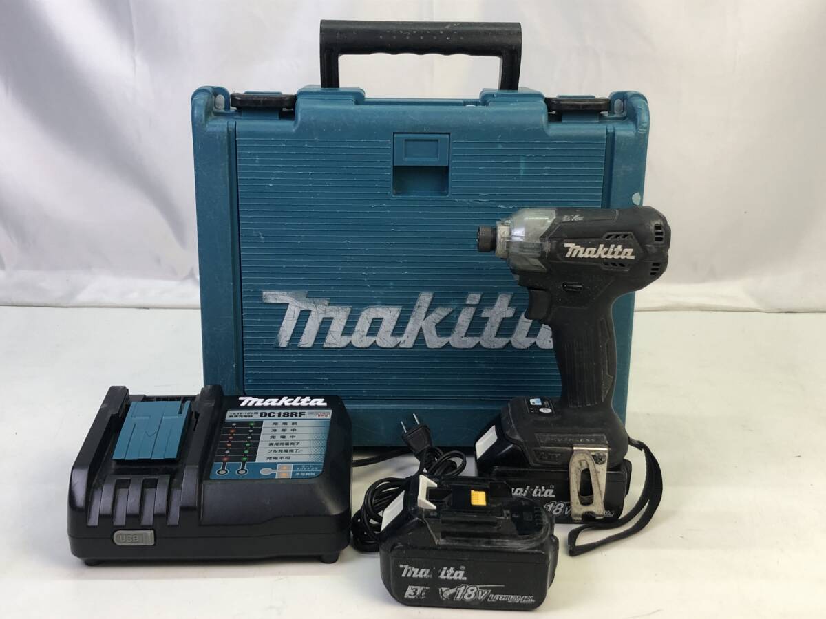【2006】makita マキタ 充電式 インパクトドライバ TD155D バッテリ 2個 BL1830B 18V 充電器 DC18RF ケース付き 動作確認済み 中古品_画像1