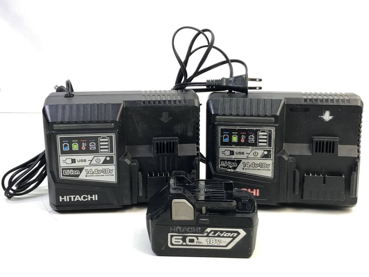 【2016】HITACHI 急速充電器 2個 蓄電池 1個 6.0Ah 18V UC18YDL 一部動作のみ確認済み 現状品 の画像1