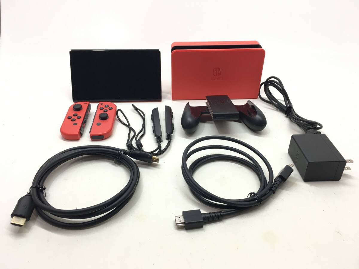 【2134】[１円～] ニンテンドースイッチ 本体 有機ELモデル マリオレッド XTJ Switch 動作確認済み 中古品_画像1