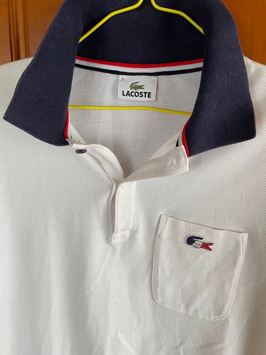 ラコステ LACOSTE 白ポロシャツ　トリコロール