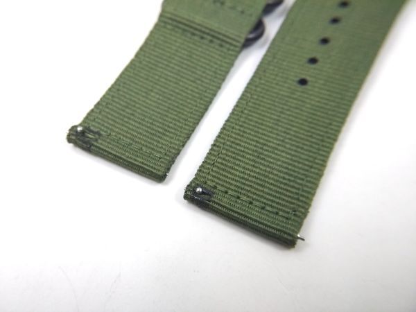 ナイロン製ミリタリーストラップ 交換用腕時計ベルト クイックリリース アーミーグリーンX黒 26mm_画像4