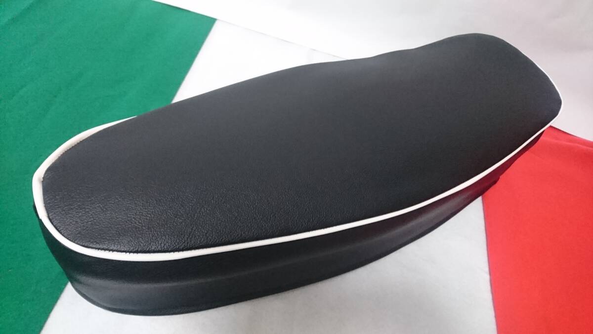  Vespa seat cover leather re-upholstering black white piping vespa