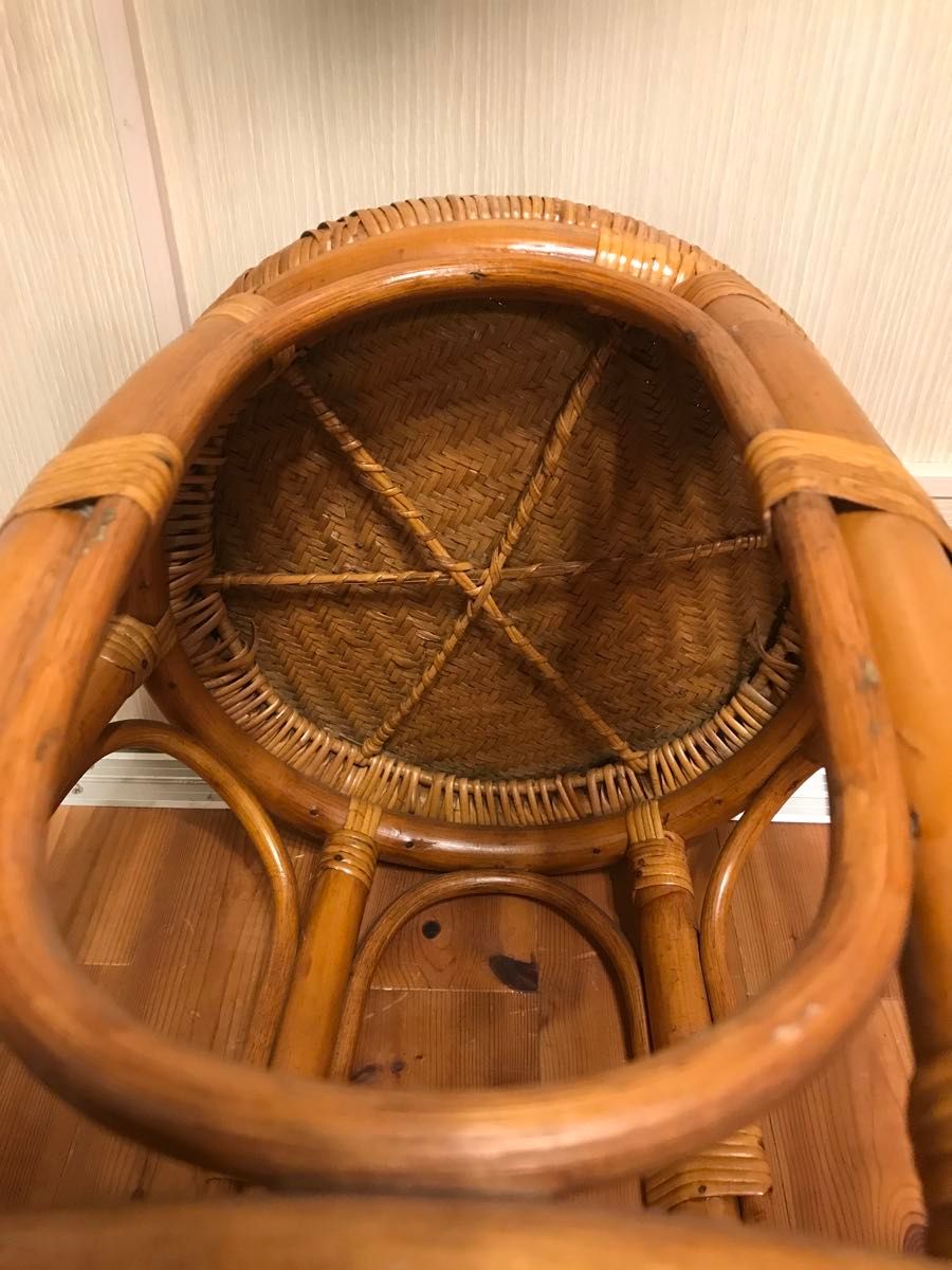 ヴィンテージラタン スツール 1脚チェア籐 丸椅子 いす イスナチュラル　古道具