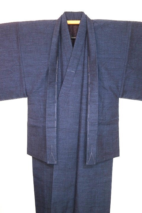 . month 234 2 ps silk book@ genuine cotton Yuuki pongee man kimono feather woven .70 height 134К blue ash lapis lazuli color. super lustre .. present-day size new goods 