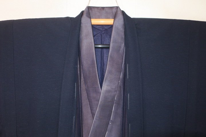 . water 2530ps.@ silk west . woven silk crepe man kimono feather woven .68 height 144К navy blue . sphere insect purple navy blue large thing rarity present-day thing feather woven is new goods 