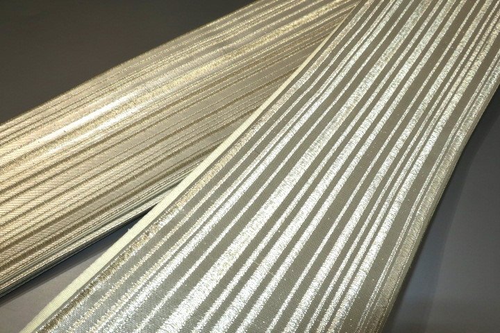 弐9429RM 男角帯 本絹西陣織角帯К銀地銀欄・通し縞 新品別誂え