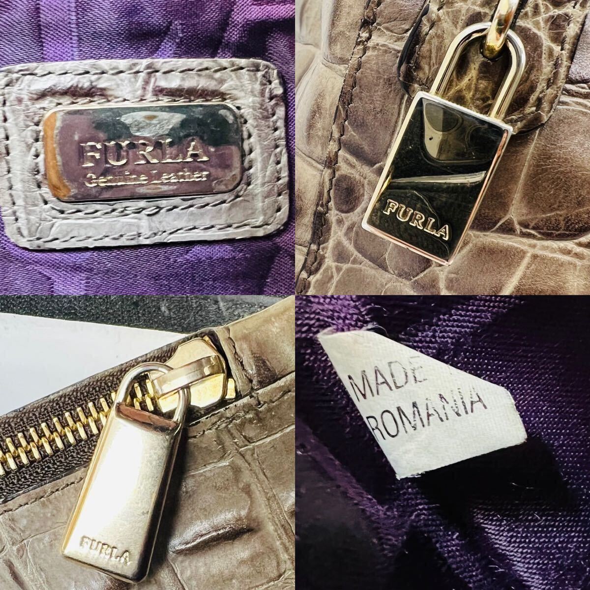 美品 保存袋付●2way フルラ FURLA トートバッグ ハンド ショルダー ビジネス A4 大容量 クロコ ワニ 鰐 型押し レザー 本革 メンズ _画像10