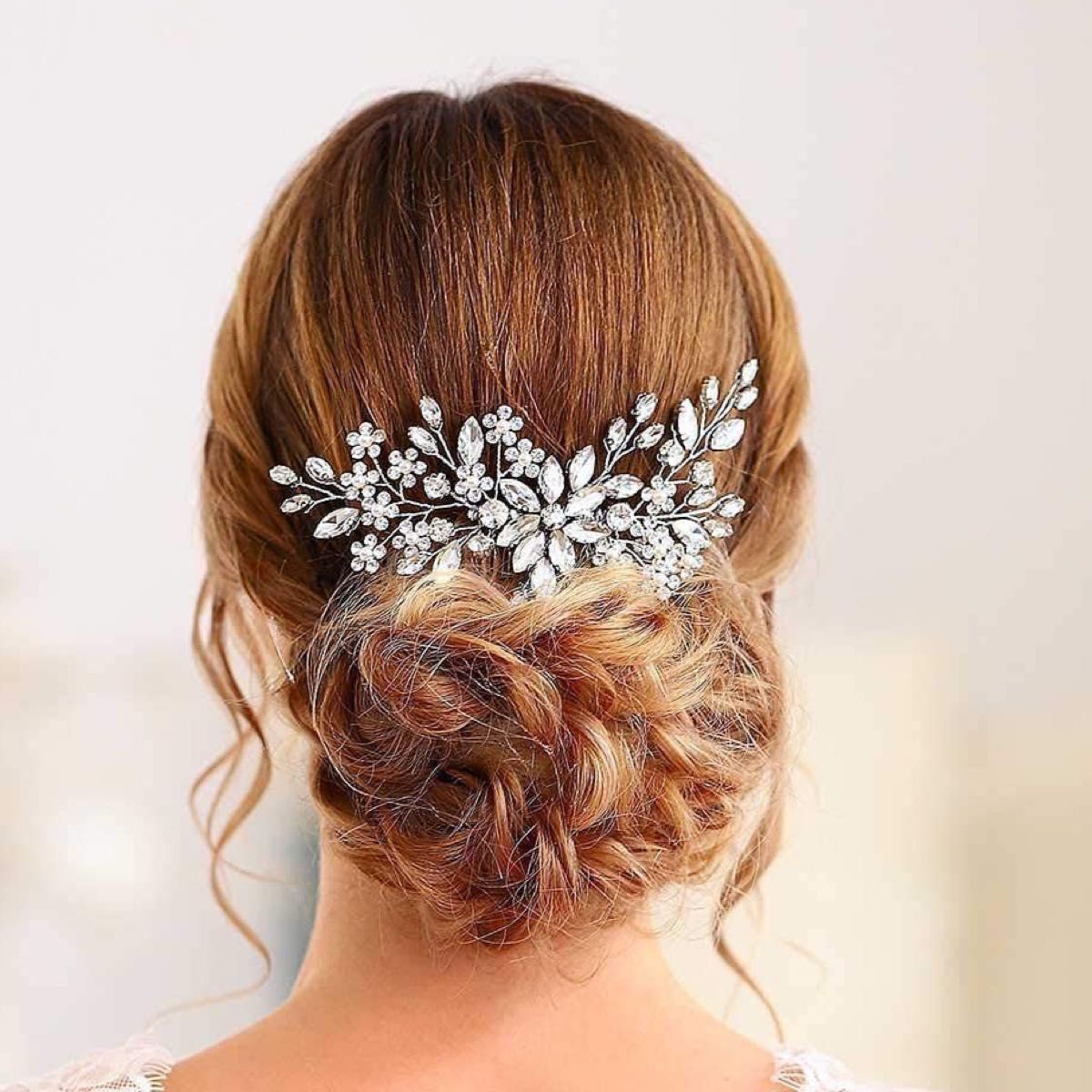 ウェディング　結婚式　ヘッドドレス　お花ヘアアクセサリー　シルバー　キラキラふ