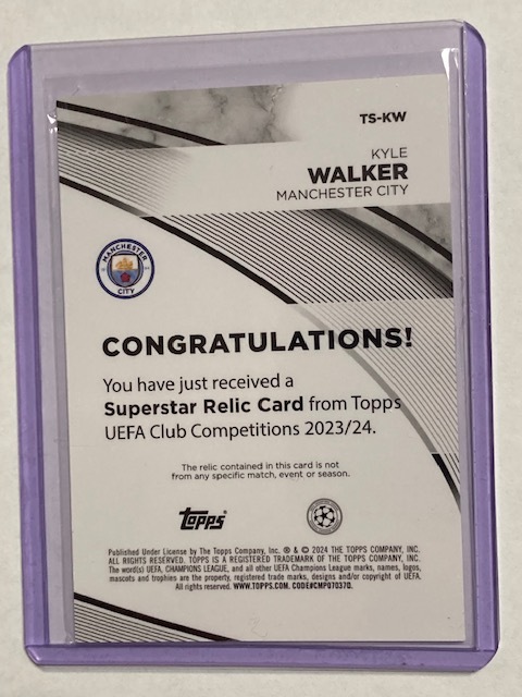 2023-24 Topps UEFA Club Competitions Jersey Card Kyle Walker カイル・ウォーカー 試合着用ジャージーカード_画像2