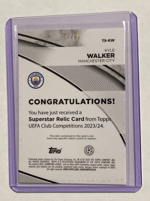 2023-24 Topps UEFA Club Competitions Blue Jersey Card Kyle Walker /99 カイル・ウォーカー 試合着用ジャージーカード_画像2