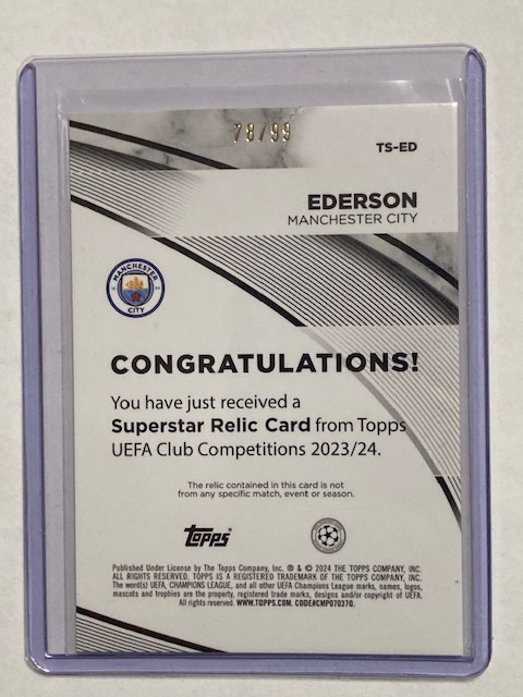 2023-24 Topps UEFA Club Competitions Blue Jersey Card Ederson /99 エデルソン 試合着用ジャージーカード_画像2