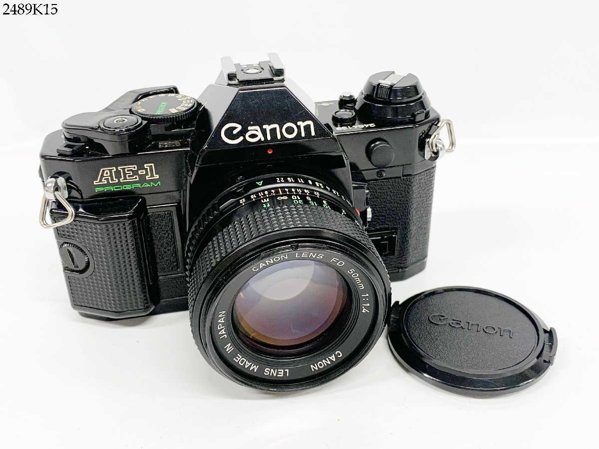 ★シャッターOK◎ Canon キャノン AE-1 PROGRAM FD 50mm 1:1.4 一眼レフ フィルムカメラ ブラックボディ レンズ 2489K15-9の画像1