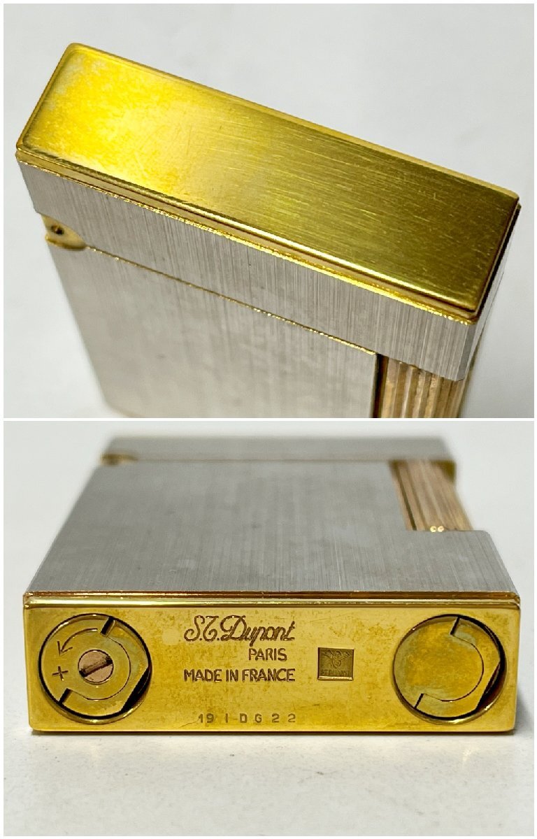 ★S.T.Dupont デュポン ライン2 ゴールド×シルバー ローラー ガスライター 喫煙具 310G15-20_画像3
