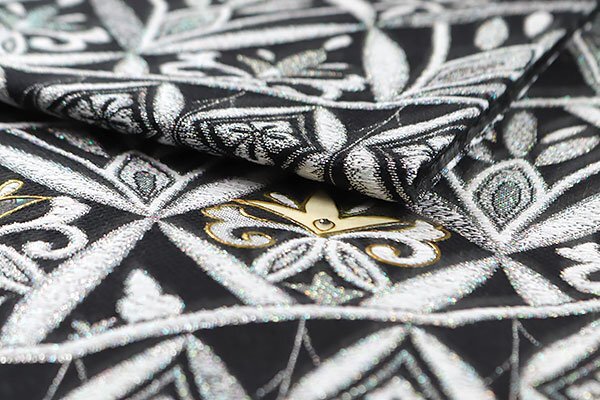 【和遊館】OFH849 仕立付！西陣織「藤本隆士」螺鈿ブラックダイヤ高級袋帯の画像4