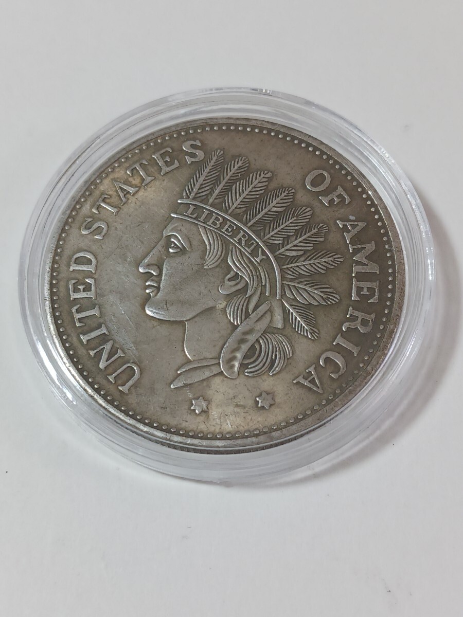 アメリカ 硬貨 インディアン人像 1851年 ドル 記念幣 銀貨 外国古銭 直径:約38mm 重量:約21.0gの画像1