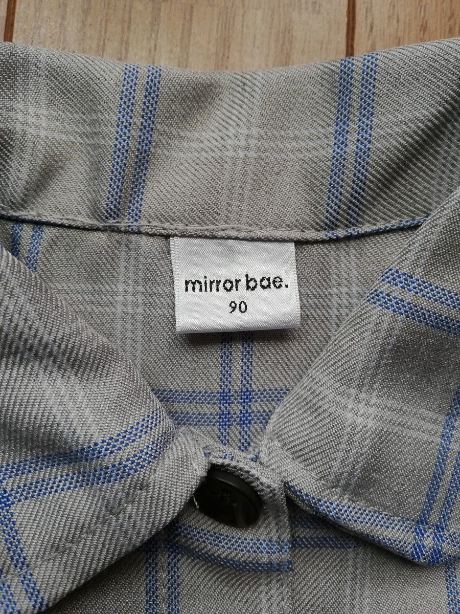 バースデー　mirror  bae 長袖 シャツ チェックサイズ９０　グレー×ブルー×ホワイト　