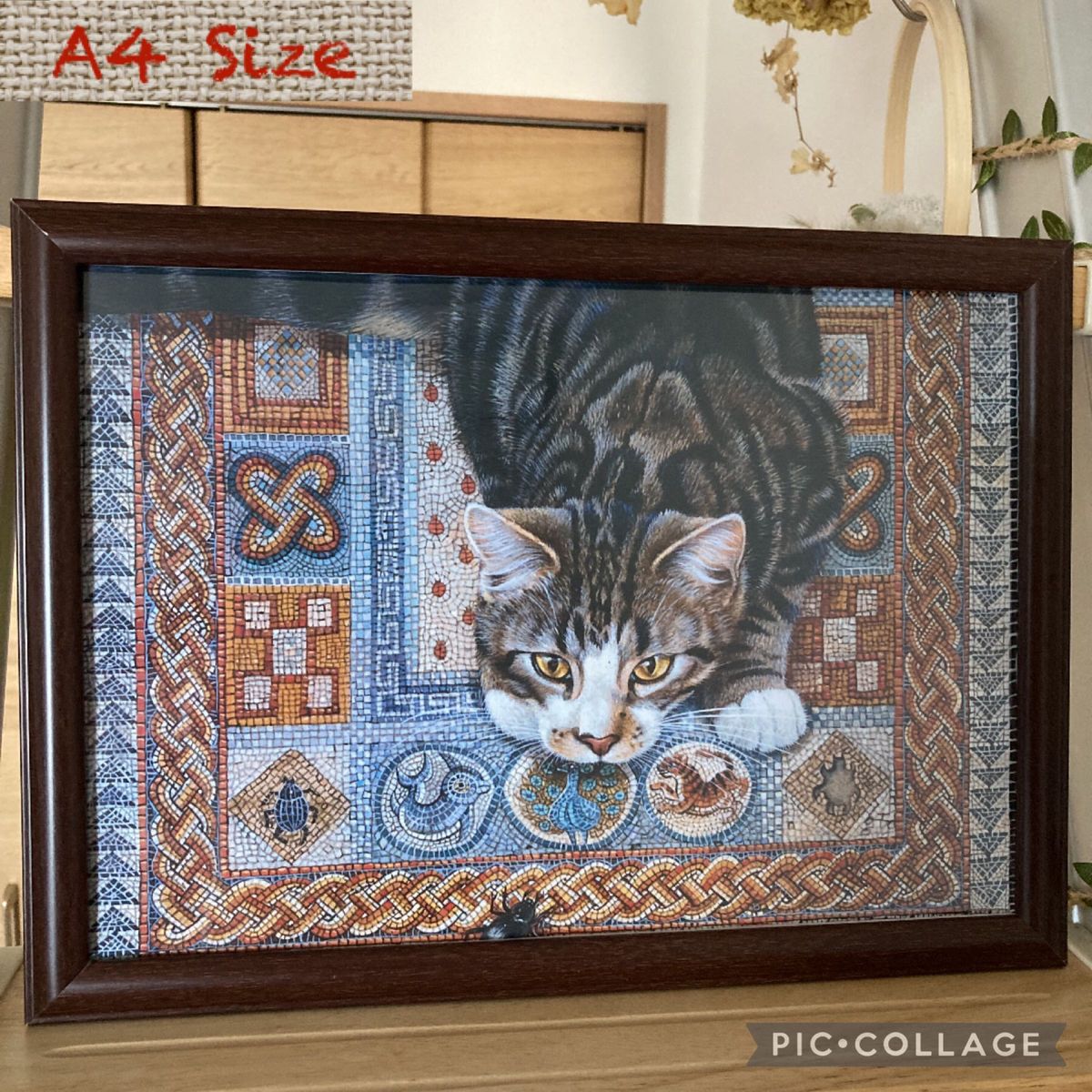 cat アンティーク 雑貨 猫 ネコ アート 絵画 複写額付き　A4