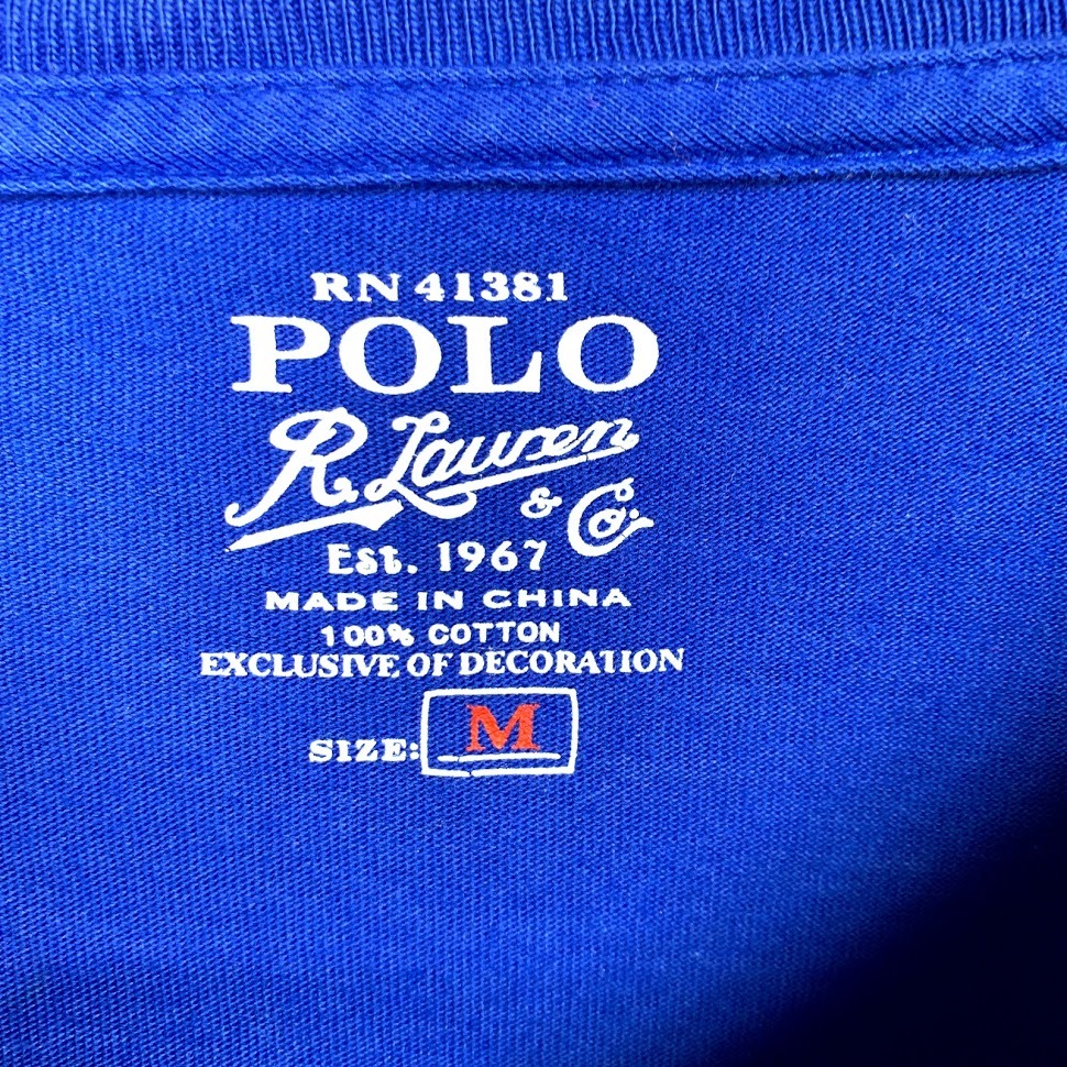 ポロ ラルフローレン Vネック Mサイズ ワンポイント 半袖 カットソー POLO Ralph Lauren メンズ Tシャツ ブルー 青 オレンジ_画像2