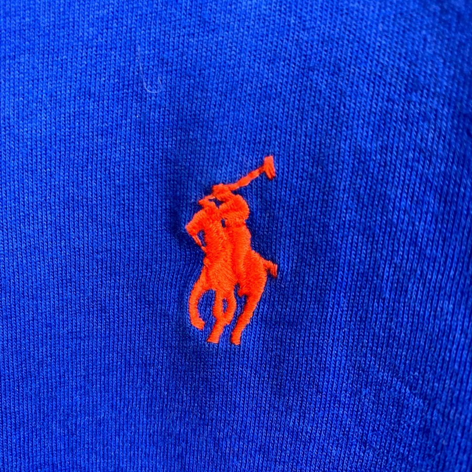 ポロ ラルフローレン Vネック Mサイズ ワンポイント 半袖 カットソー POLO Ralph Lauren メンズ Tシャツ ブルー 青 オレンジ_画像3