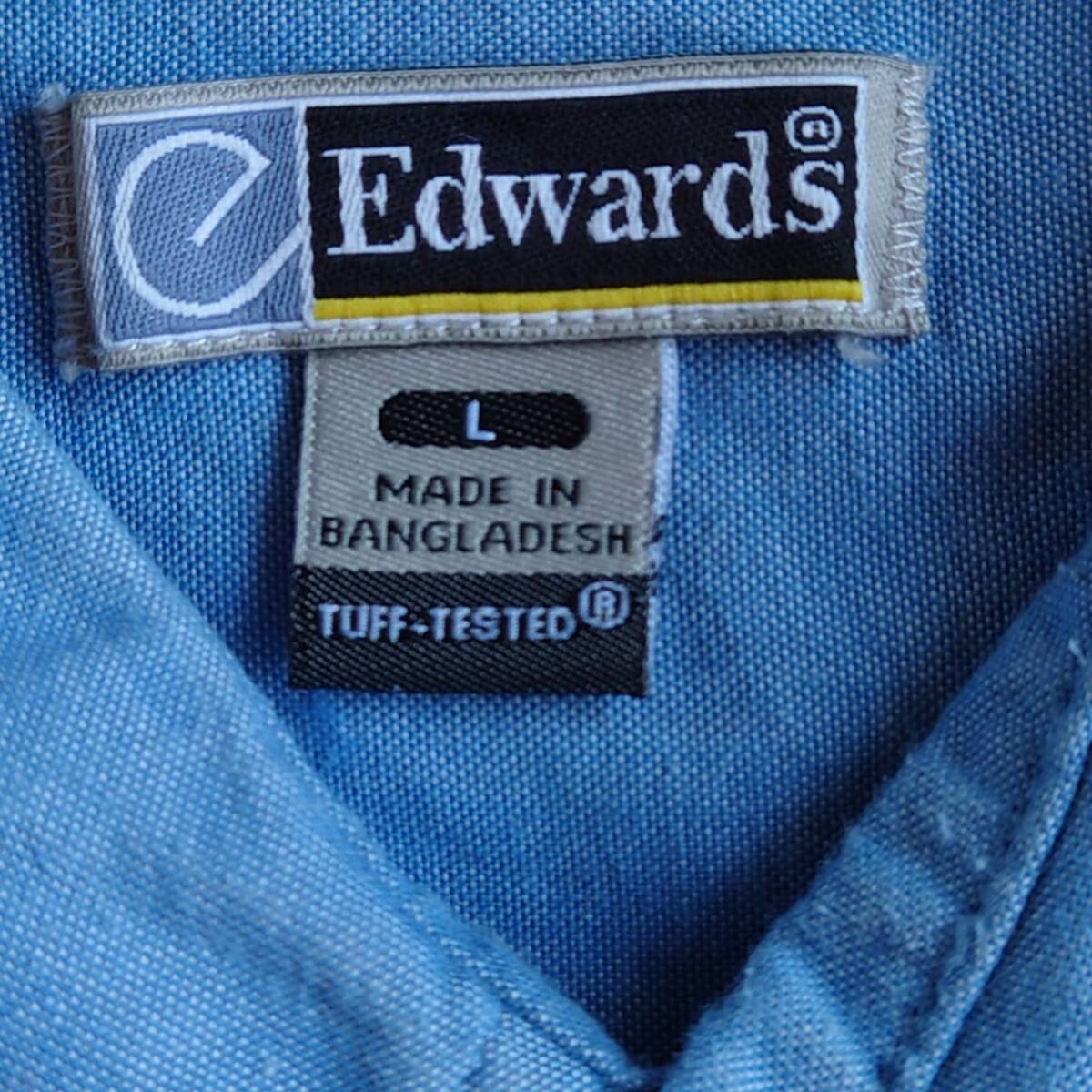  Edwards(エドワーズ)　長袖ワークシャツ 水色 サイズ : L 綿混　デニム地 USED古着 898-6G1513_画像3