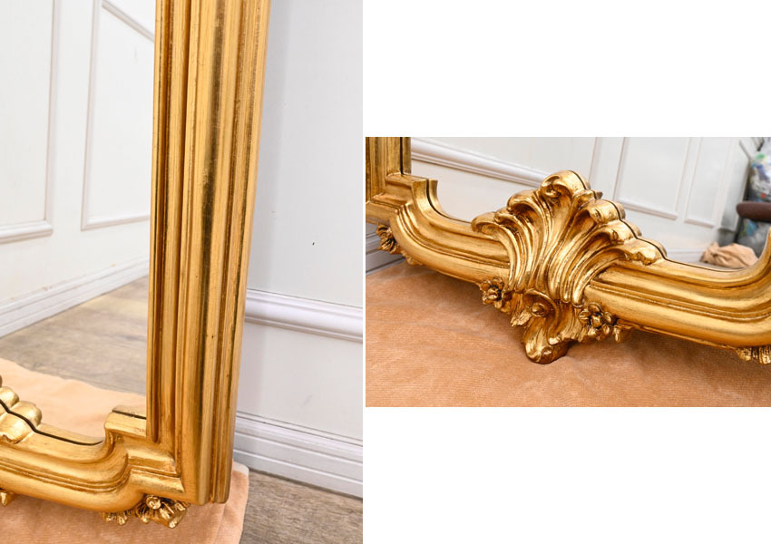 Q134 未使用保管品 ロココ調 クラシック 金ゴールド 大型 壁掛け鏡 ウォールミラー 姿見 高さ112cm_画像4