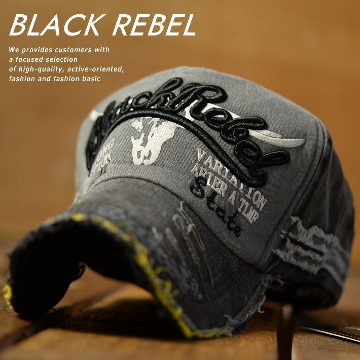 BLACK REBEL ダメージ加工 キャップ 帽子 メンズ レディース Vintage 7994855 9009978 A-6 ブラック 新品 1円 スタート_画像1