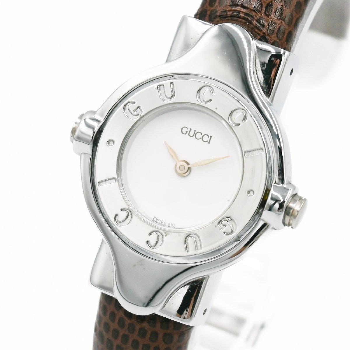 1 иен работа GUCCI Gucci 6600L Turn лицо QZ кварц белый циферблат SS женские наручные часы браслет часы раунд 343520240507
