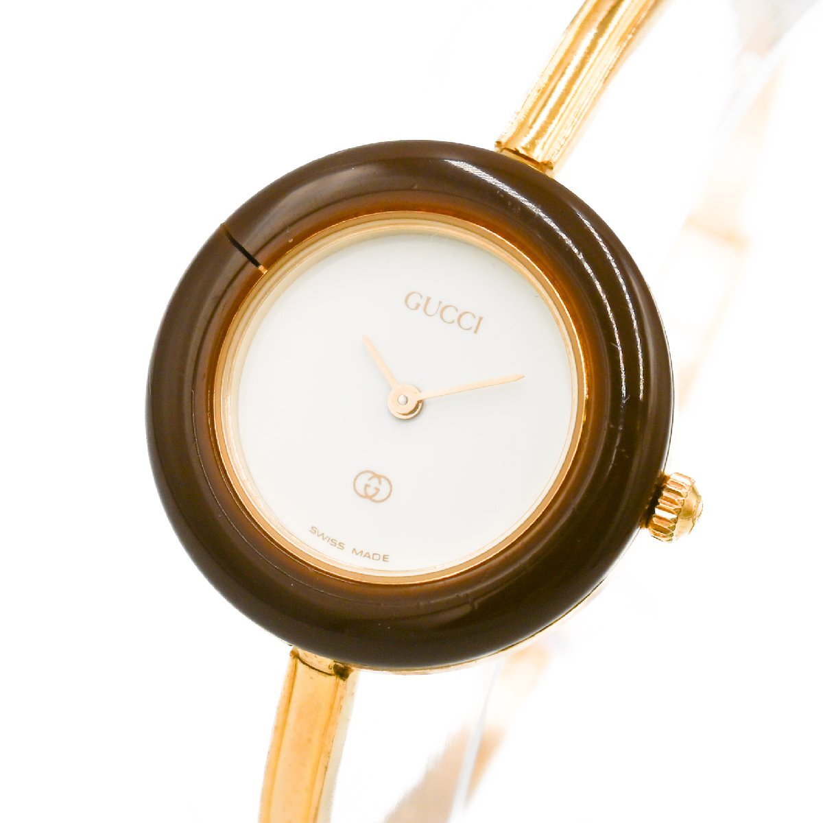 1 иен работа коробка / изменение оправа есть GUCCI Gucci перемена оправа 1100-L Gold браслет QZ кварц белый циферблат GP женские наручные часы 339720240507