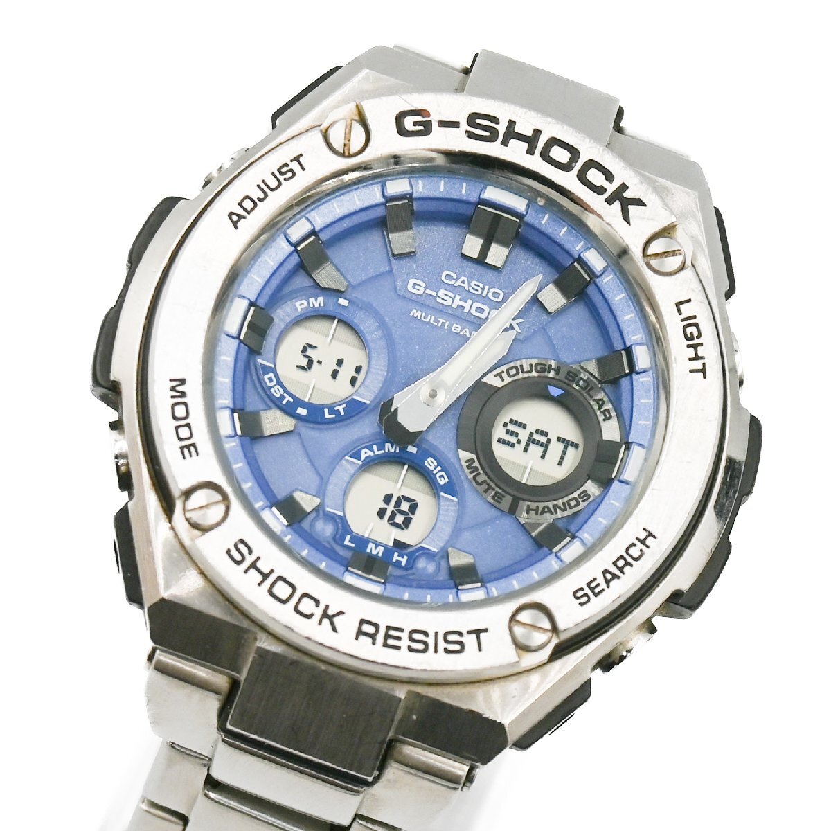 1円 稼働 箱/保証書付 CASIO G-SHOCK Gショック GST-W110D Gスチール G-STEEL タフソーラー QZ クオーツ 青文字盤 腕時計 357120240514_画像1