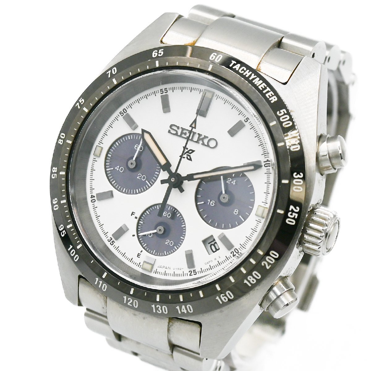 1 jpy operation beautiful goods SEIKO Seiko V192-0AF0 Prospex Speed timer solar Panda QZ Date white face wristwatch 251620240402